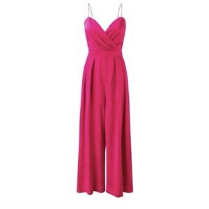 Women’s Bright Pink Satin Jumpsuit Sz S Straps Feminine Party Glam Sexy Clubwear